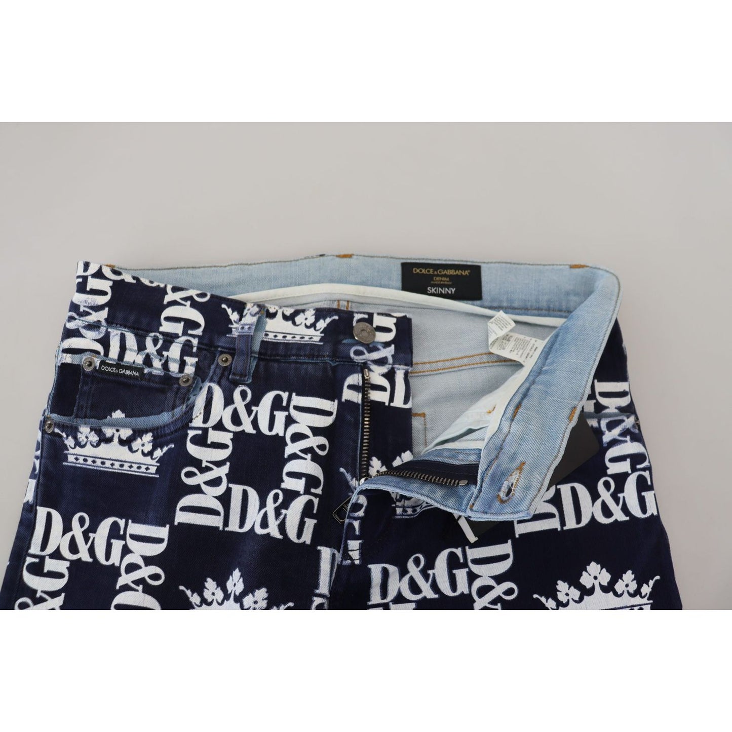 Dolce & Gabbana Elegant Crown Print Denim Pants blue-cotton-dg-crown-skinny-denim-jeans