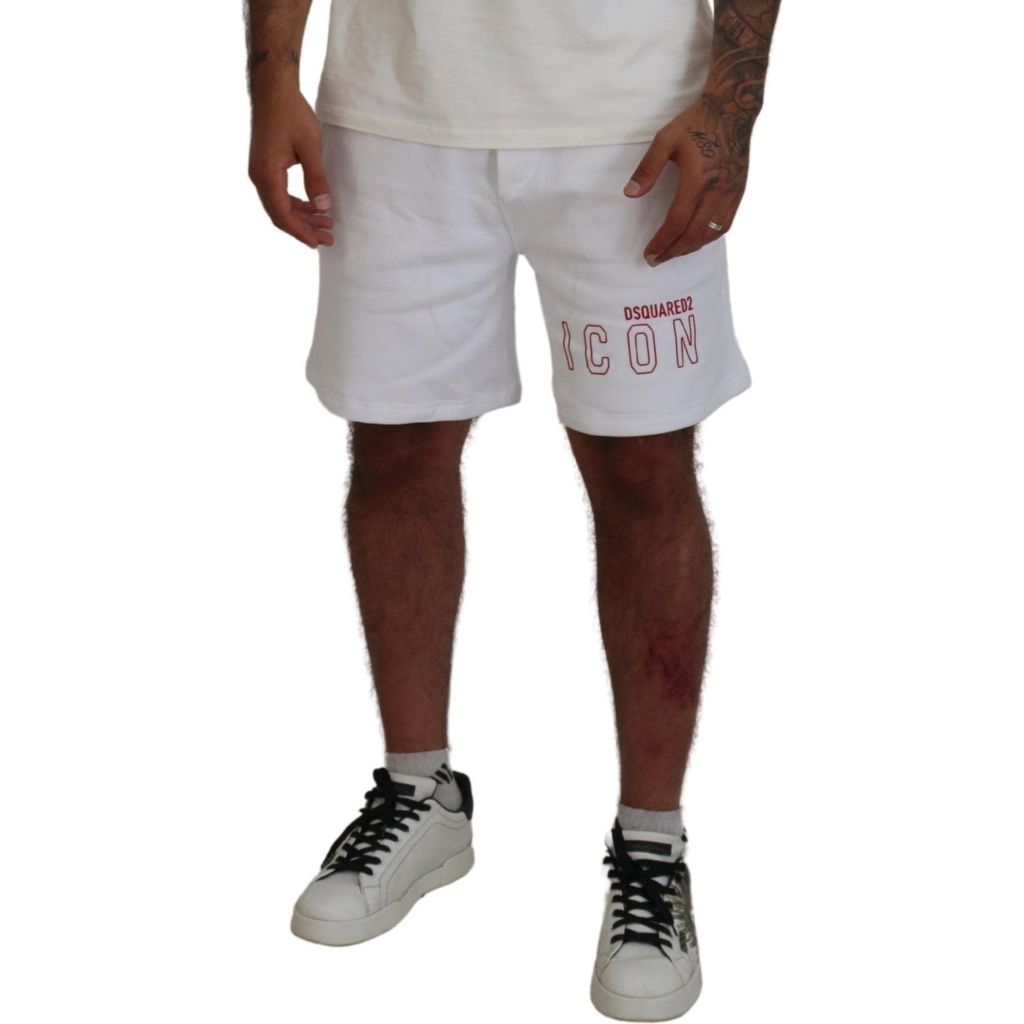 Dsquared² White Printed Pull On Men Casual Bermuda Shorts white-printed-pull-on-men-casual-bermuda-shorts