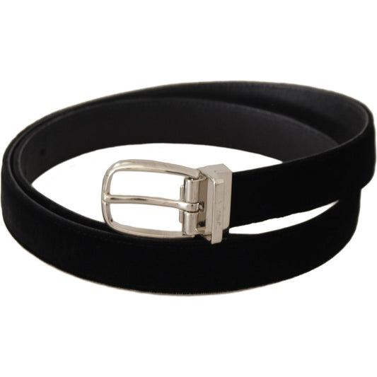 Dolce & Gabbana Elegant Velvet Black Belt with Logo Buckle black-casual-velvet-silver-tone-metal-buckle-belt