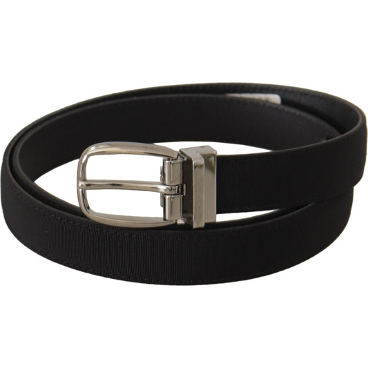 Dolce & Gabbana Elegant Black Canvas & Leather Belt black-calf-canvas-silver-tone-logo-metal-belt