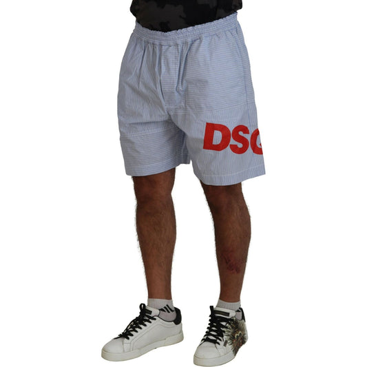 Dsquared² Light Blue Striped Printed Logo Print Casual Shorts light-blue-striped-printed-logo-print-casual-shorts