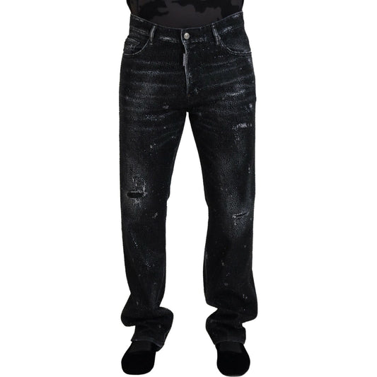 Dsquared² Black Crystal Embellished Tattered Denim Jeans black-crystal-embellished-tattered-denim-jeans