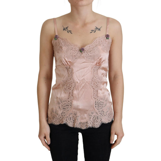 Dolce & Gabbana | Elegant Pink Silk Lingerie Top| McRichard Designer Brands   