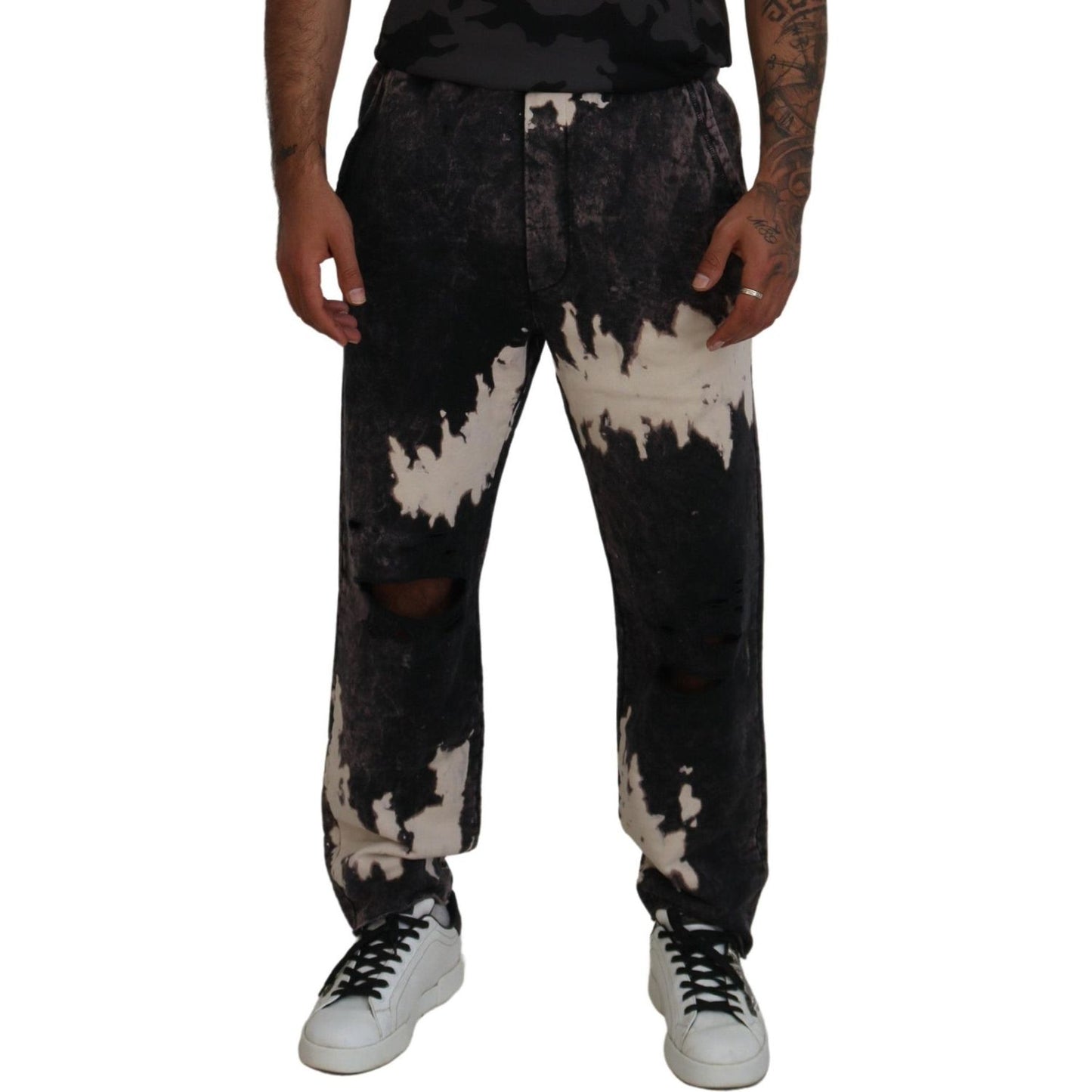 Dsquared² Gray Washed Tie Dye Tattered Men Pants gray-washed-tie-dye-tattered-men-pants