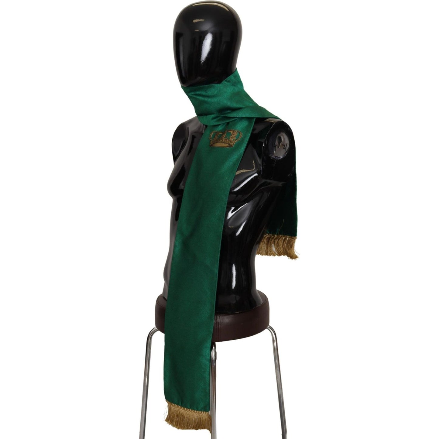 Dolce & Gabbana Elegant Green Silk Blend Men's Scarf green-crown-embroidered-shawl-fringe-blend-silk
