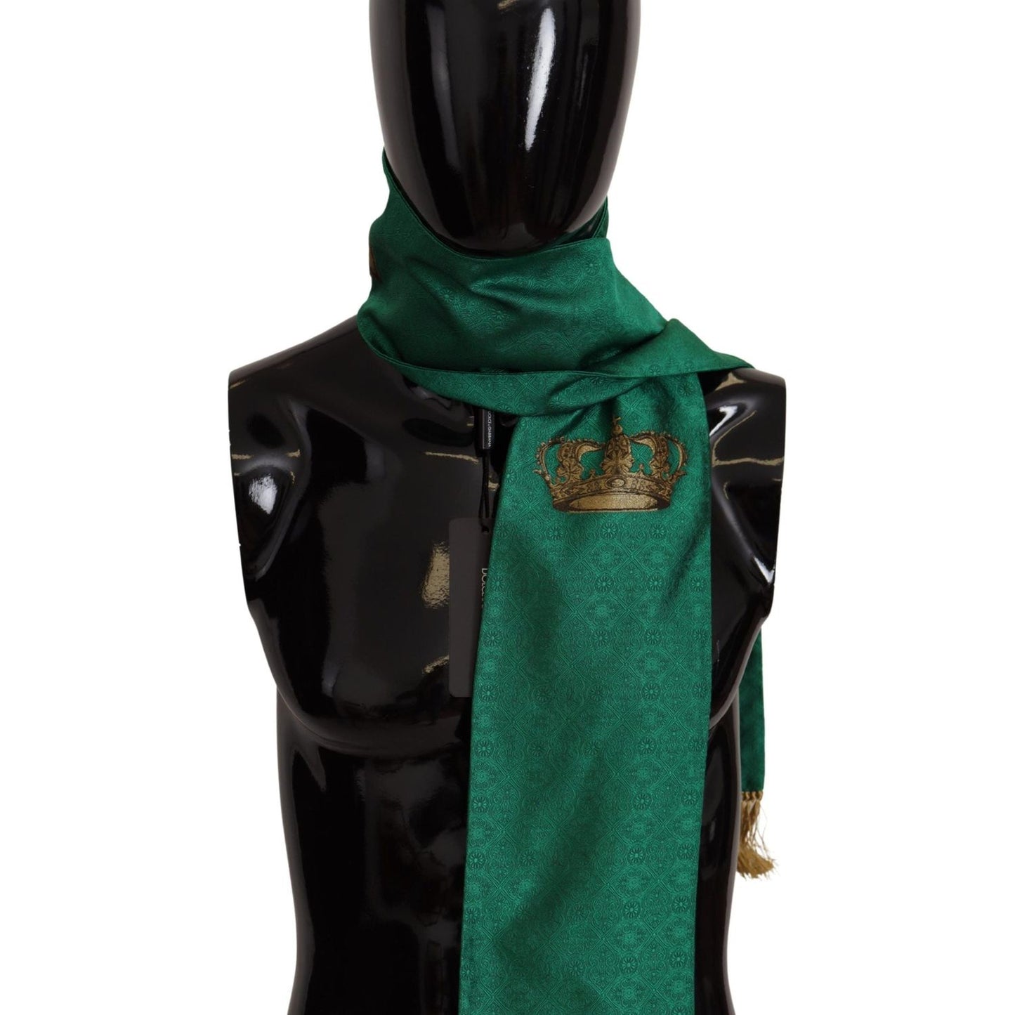 Dolce & Gabbana Elegant Green Silk Blend Men's Scarf green-crown-embroidered-shawl-fringe-blend-silk