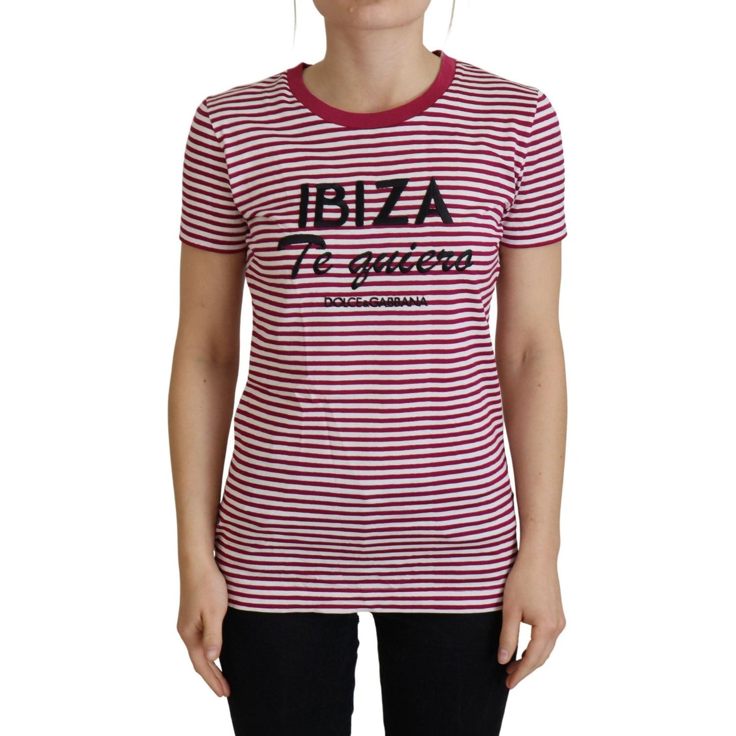 Dolce & Gabbana Exclusive Striped Ibiza Crew Neck Tee white-pink-ibiza-exclusive-t-shirt