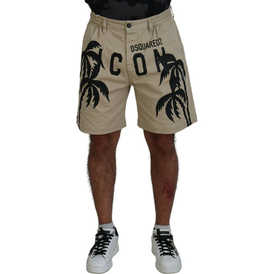 Dsquared² Beige Cotton Logo Printed Above Knee Shorts beige-cotton-logo-printed-above-knee-shorts