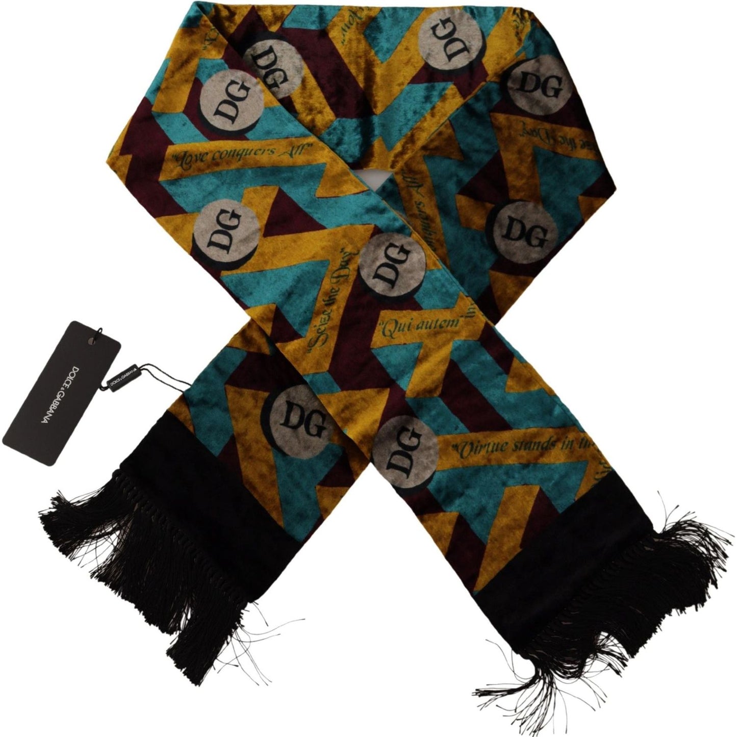 Dolce & Gabbana Elegant Multicolor Silk Blend Men's Scarf multicolor-dg-logo-print-shawl-wrap-fringe-scarf