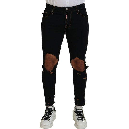 Dsquared² Black Cotton Tattered Skinny Casual Denim Jeans black-cotton-tattered-skinny-casual-denim-jeans