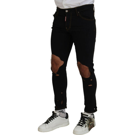 Black Cotton Tattered Skinny Casual Denim Jeans