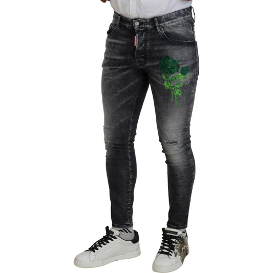 Dsquared² Gray Washed Green Print Skinny Casual Denim Jeans gray-washed-green-print-skinny-casual-denim-jeans-1