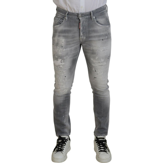 Dsquared² Gray Washed Cotton Slim Fit Casual Men Denim Jeans gray-washed-cotton-slim-fit-casual-men-denim-jeans