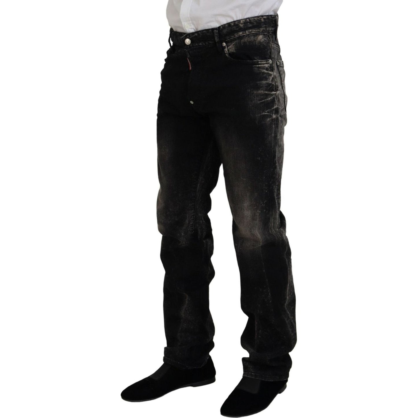 Dsquared² Black Washed Cotton Straight Fit Casual Denim Jeans black-washed-cotton-straight-fit-casual-denim-jeans