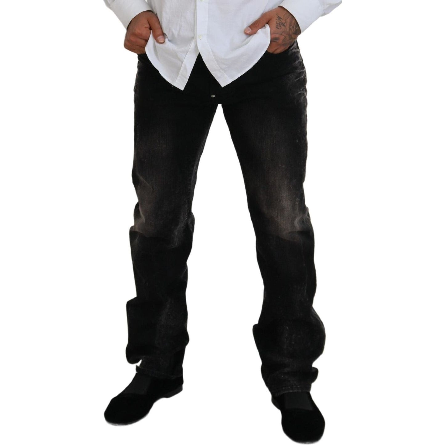Dsquared² Black Washed Cotton Straight Fit Casual Denim Jeans black-washed-cotton-straight-fit-casual-denim-jeans