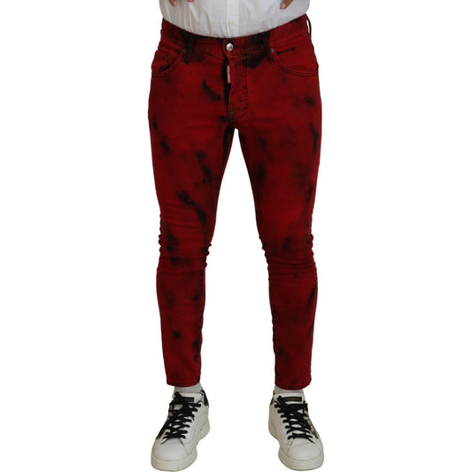 Dsquared² Red Cotton Tie Dye Skinny Casual Denim Jeans red-cotton-tie-dye-skinny-casual-denim-jeans