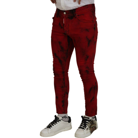 Dsquared² Red Cotton Tie Dye Skinny Casual Denim Jeans red-cotton-tie-dye-skinny-casual-denim-jeans
