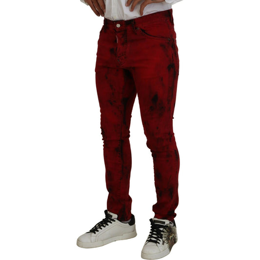 Red Cotton Tie Dye Skinny Casual Men Denim Jeans