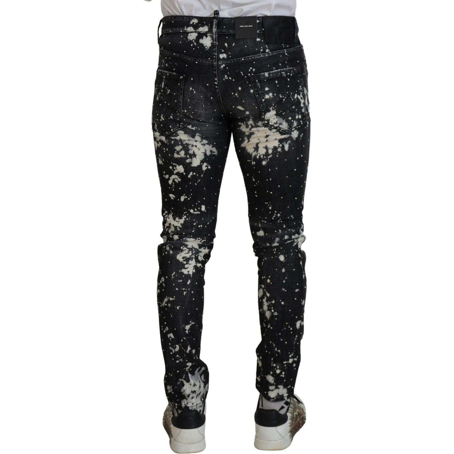 Dsquared² Black Washed White Color Splash Casual Denim Jeans black-washed-white-color-splash-casual-denim-jeans