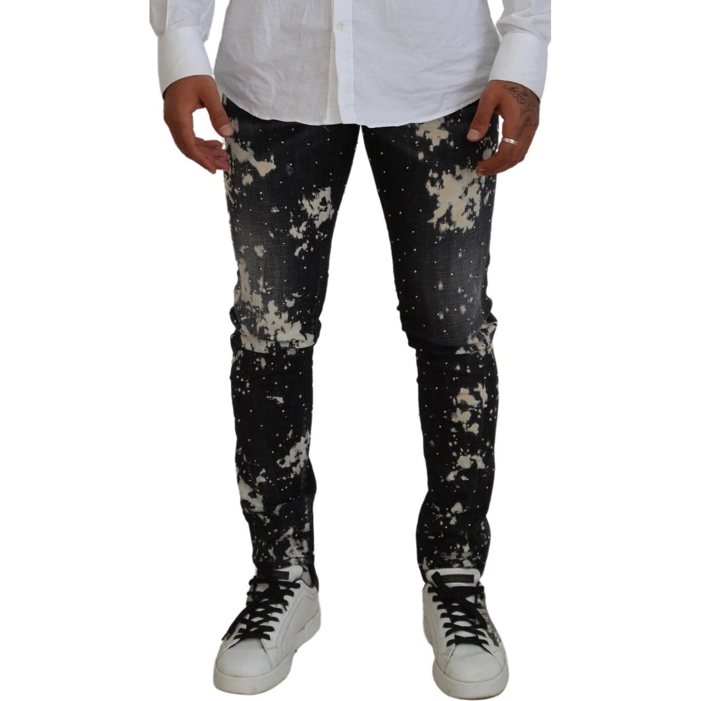 Dsquared² Black Washed White Color Splash Casual Denim Jeans black-washed-white-color-splash-casual-denim-jeans