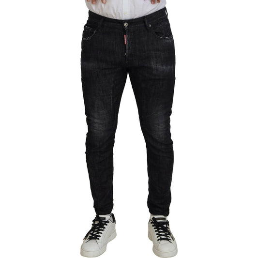 Dsquared² Black Washed Cotton Skinny Casual Men Denim Jeans black-washed-cotton-skinny-casual-men-denim-jeans
