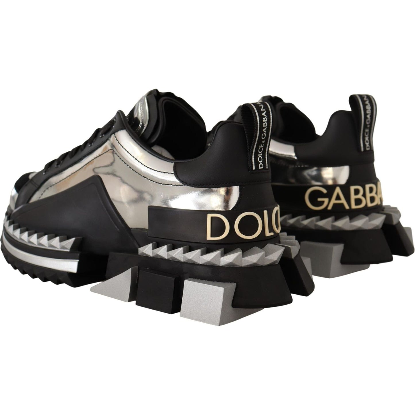 Dolce & Gabbana Elegant Super King Leather Sneakers - Silver & Black elegant-super-king-leather-sneakers-silver-black