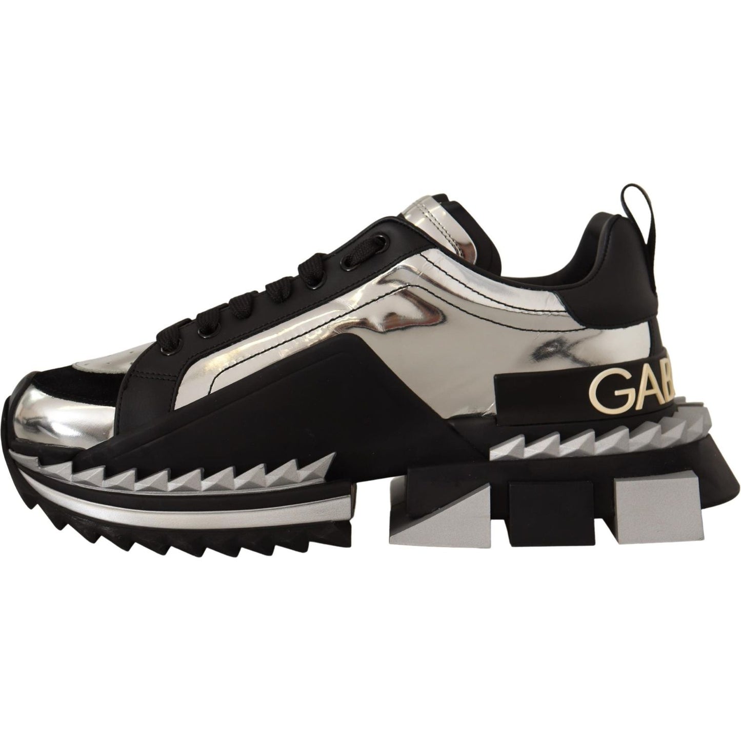Elegant Super King Leather Sneakers - Silver & Black