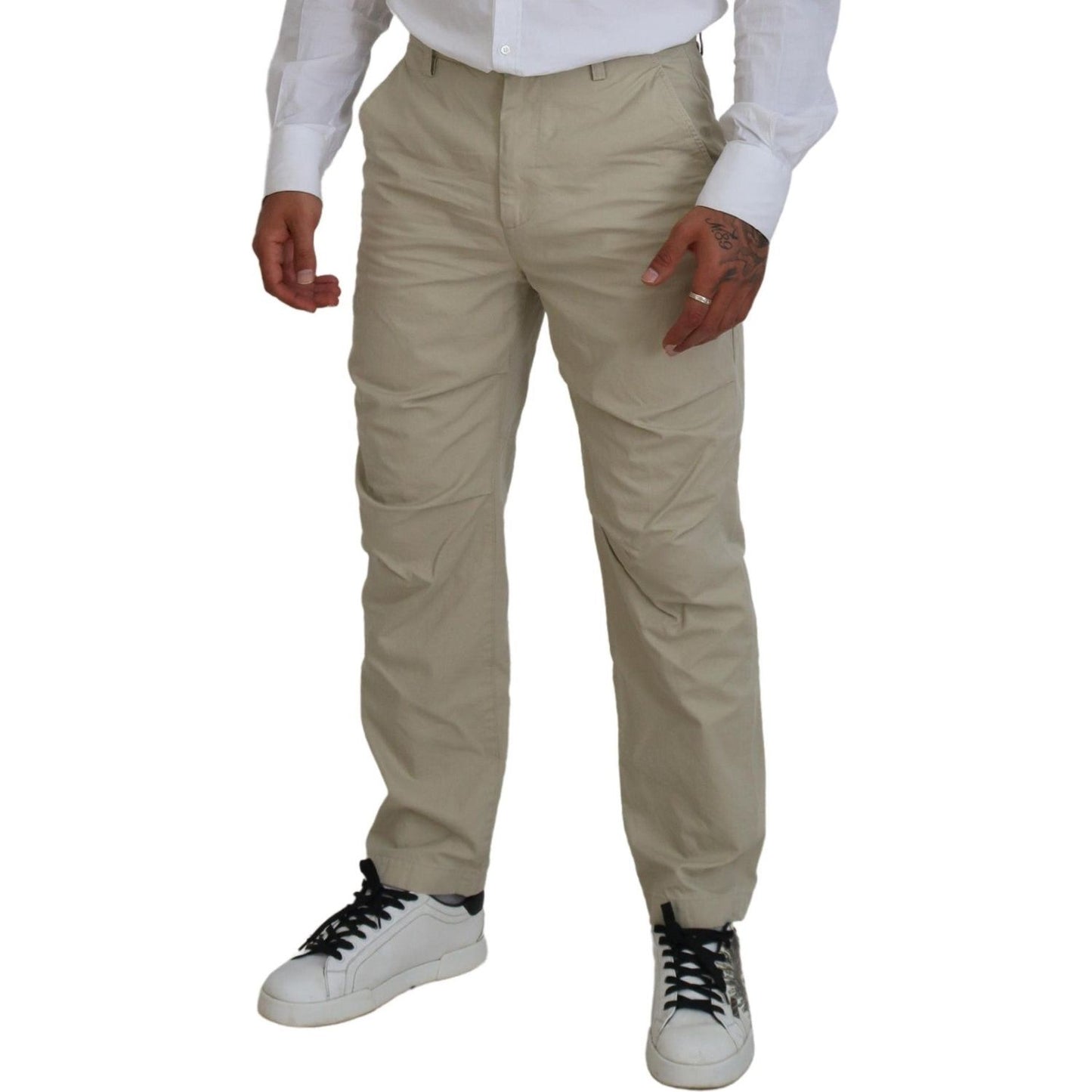 Dsquared² Beige Cotton Straight Fit Men Casual Pants beige-cotton-straight-fit-men-casual-pants