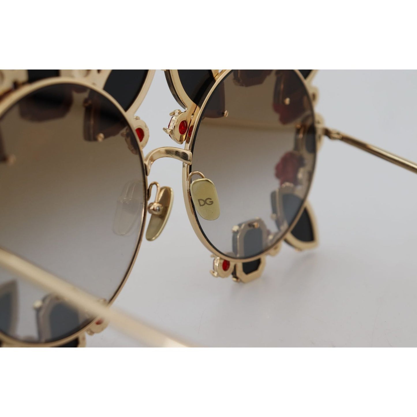 Dolce & Gabbana Elegant Round Rose-Embellished Sunglasses gold-metal-frame-roses-embellished-dg2207b-sunglasses