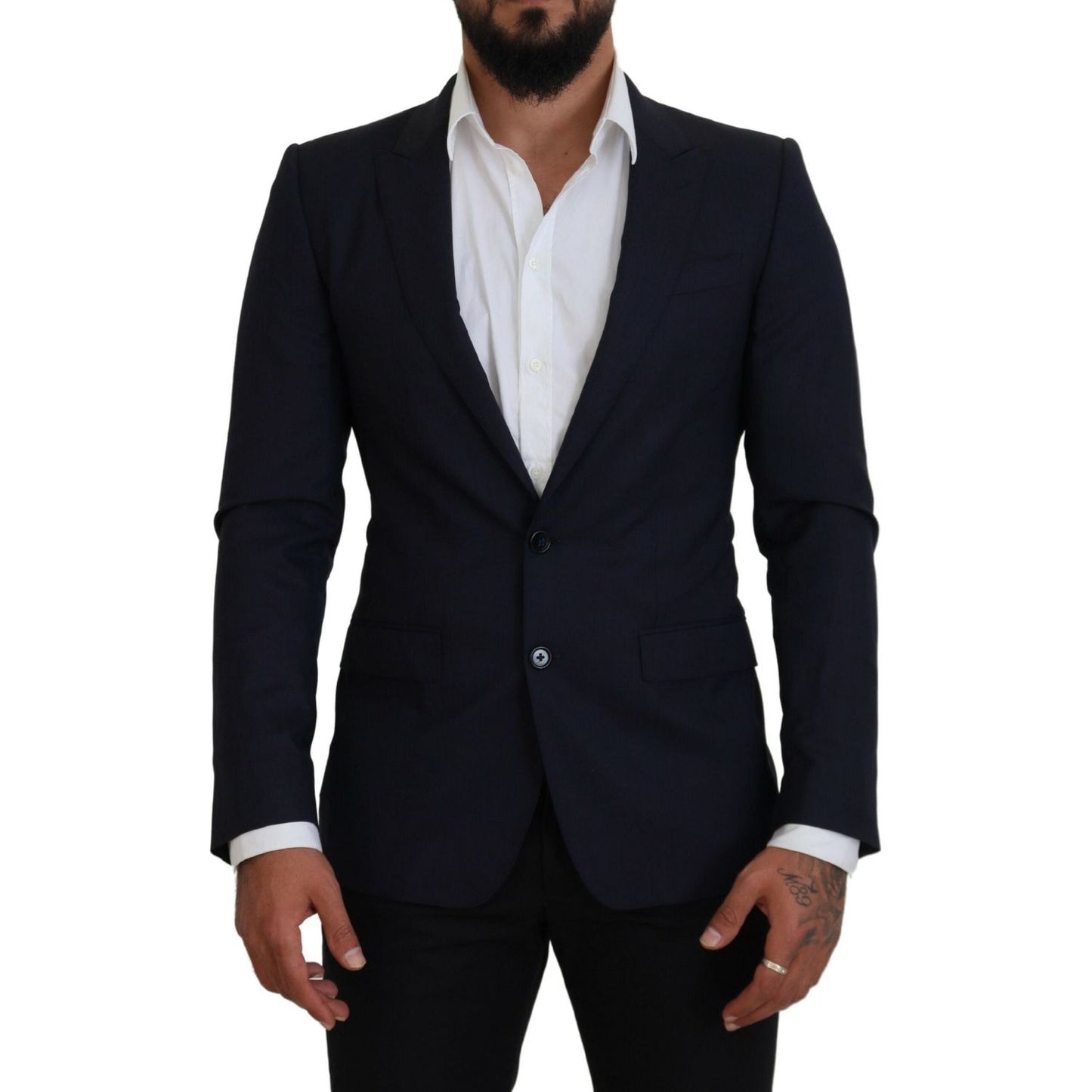 Dolce & Gabbana Elegant Blue Wool Silk Blazer Jacket blue-wool-slim-fit-formal-coat-blazer
