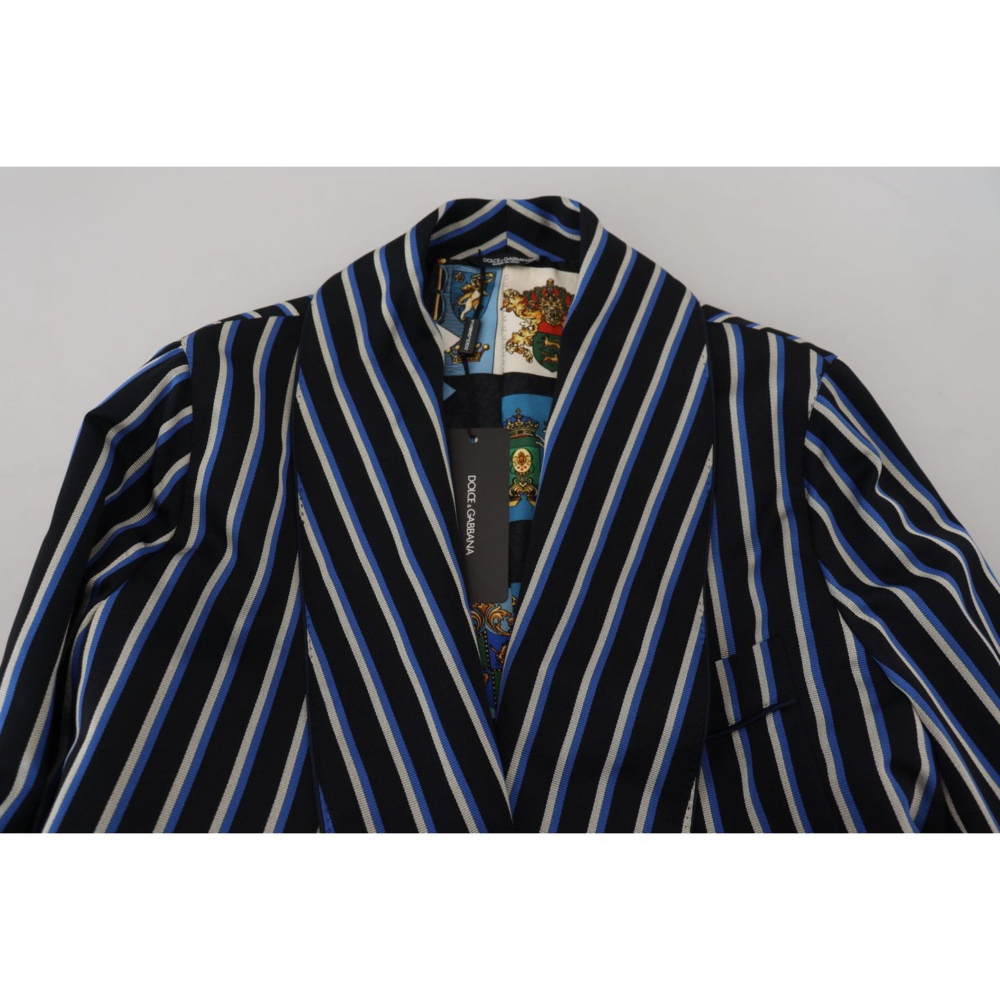 Dolce & Gabbana Elegant Striped Silk Blend Robe black-blue-martini-printed-lining-robe