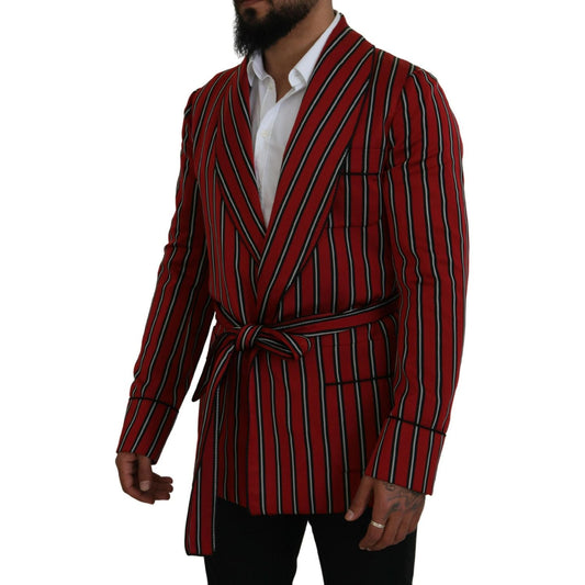 Dolce & Gabbana Elegant Red Striped Long Robe Luxury Wear red-striped-martini-printed-lining-robe