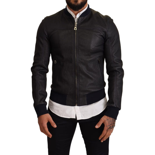 Dolce & GabbanaElegant Leather Bomber Jacket in Dark BlueMcRichard Designer Brands£2149.00