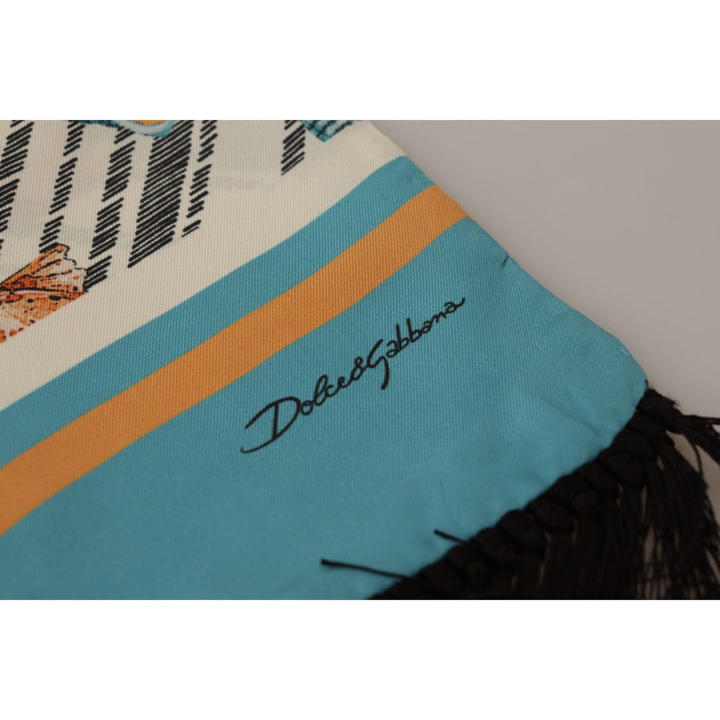 Dolce & Gabbana Multicolor Silk Seashell Printed Scarf multicolor-seashells-dg-print-silk-shawl-fringe-scarf