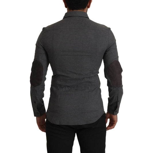 Costume National Sleek Gray Cotton Casual Button Front Shirt dark-gray-cotton-casual-mens-shirt
