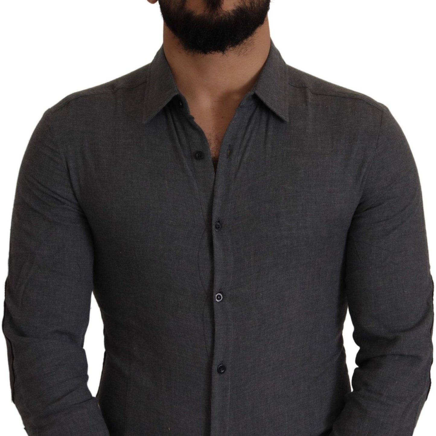 Sleek Gray Cotton Casual Button Front Shirt