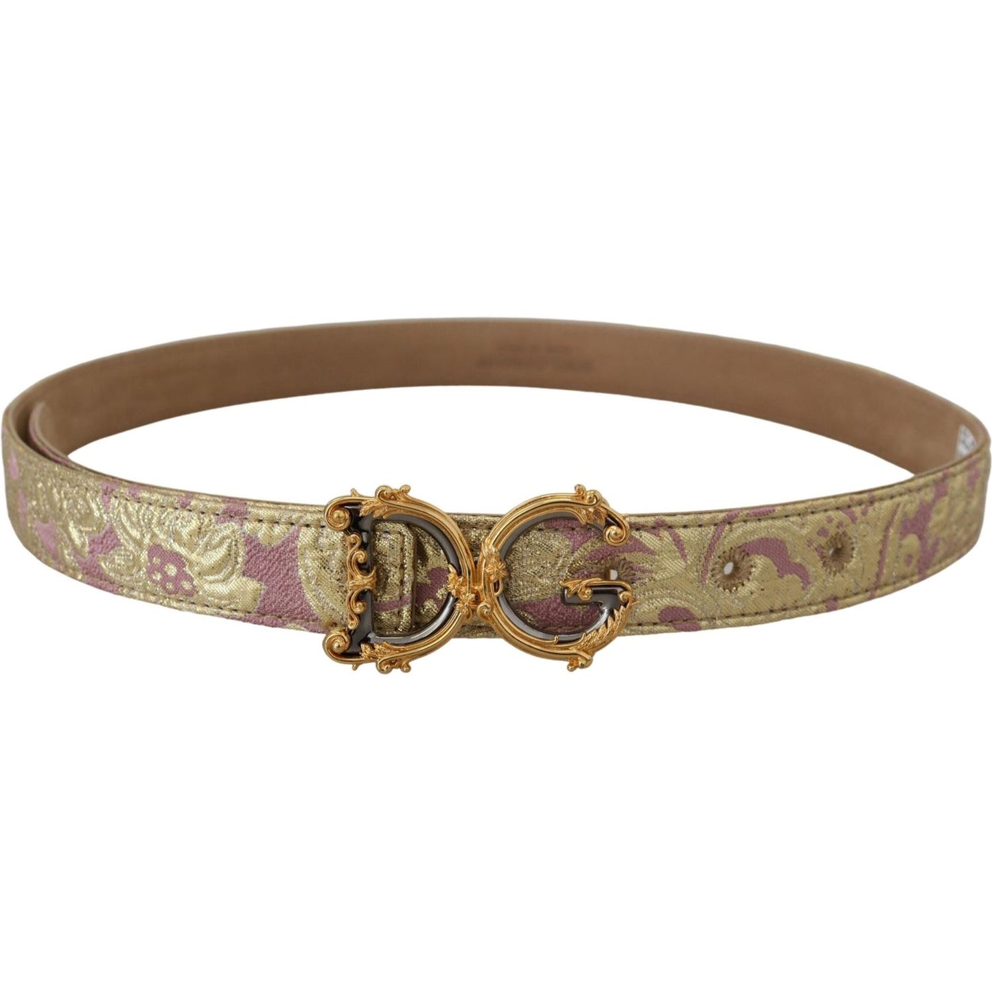 Pink Jaquard DG Logo Gold Metal Buckle Belt