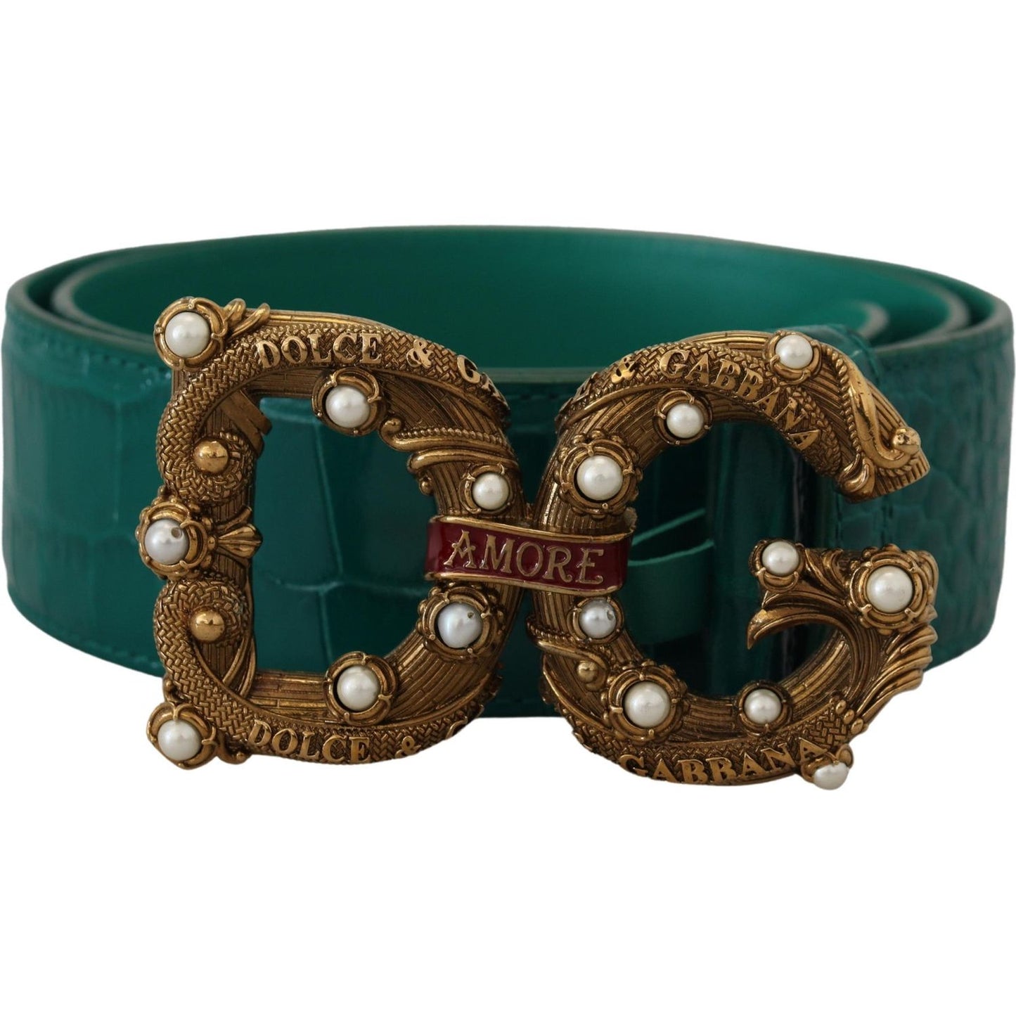 Green Amore Leather Logo Buckle Women Belt