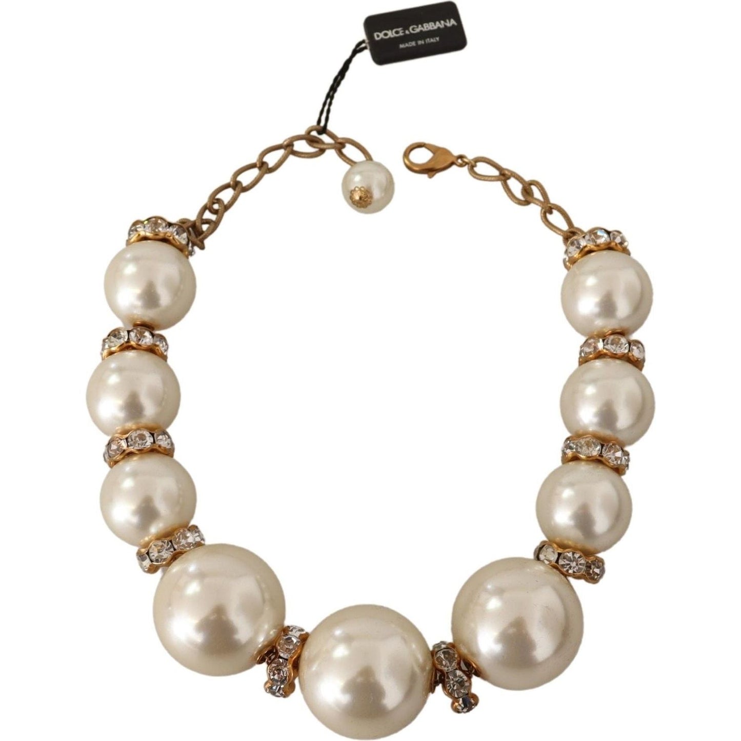 Elegant Faux Pearl Charm Necklace with Crystal Accents