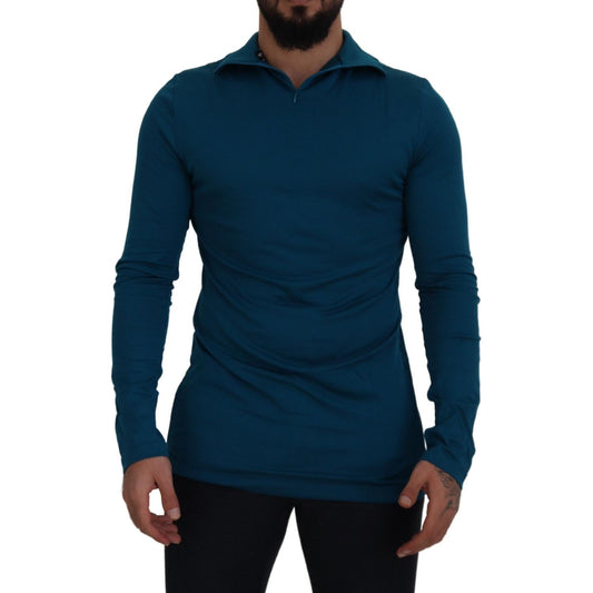 Dolce & Gabbana | Elegant Blue Cotton Pullover Sweater| McRichard Designer Brands   