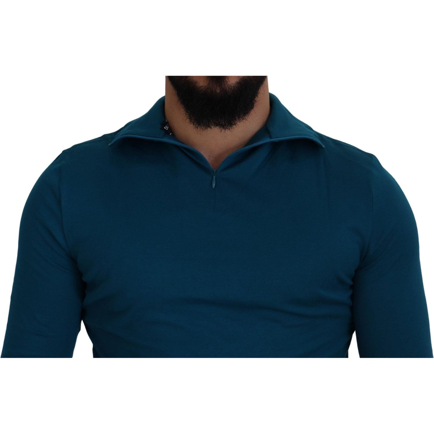Dolce & Gabbana Elegant Blue Cotton Pullover Sweater blue-cotton-collared-slim-pullover-sweater