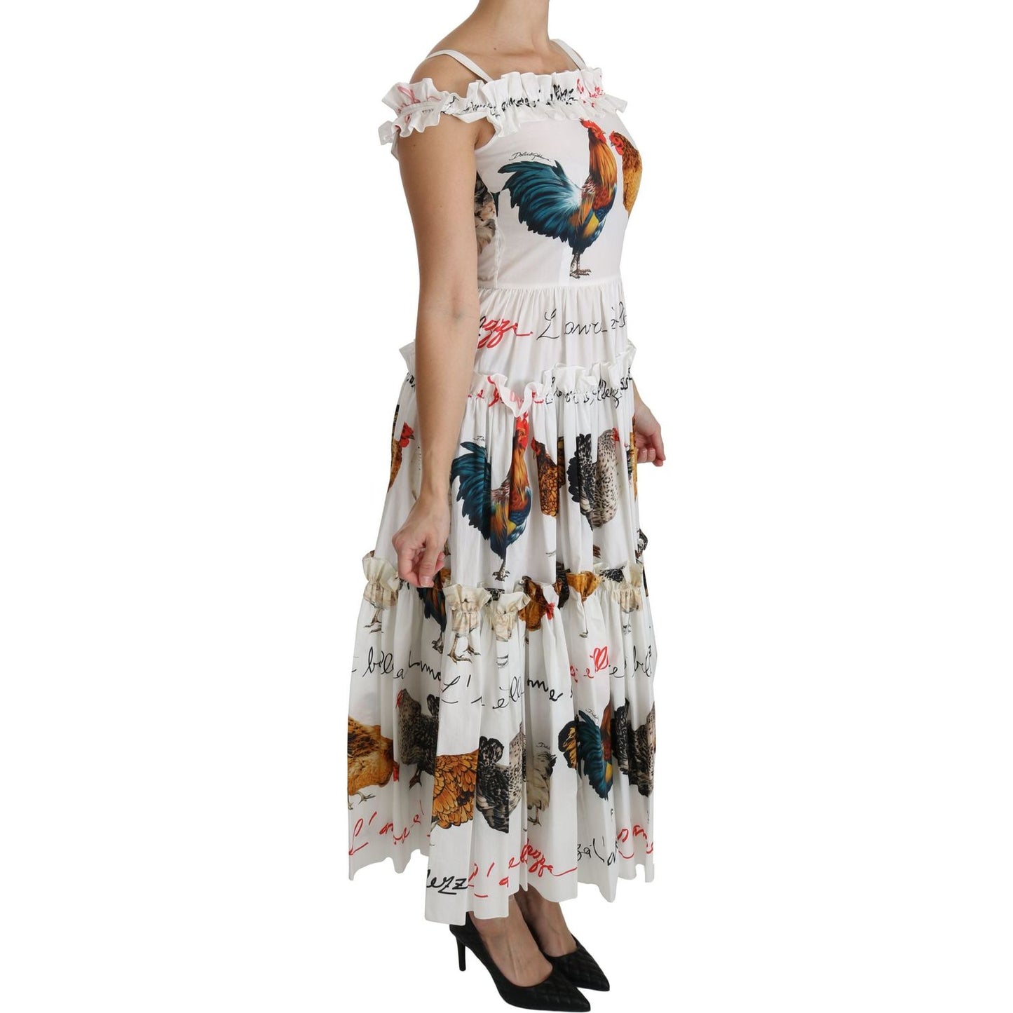 Dolce & Gabbana Elegant White Rooster Print Sheath Midi Dress white-rooster-sheath-midi-cotton-dress