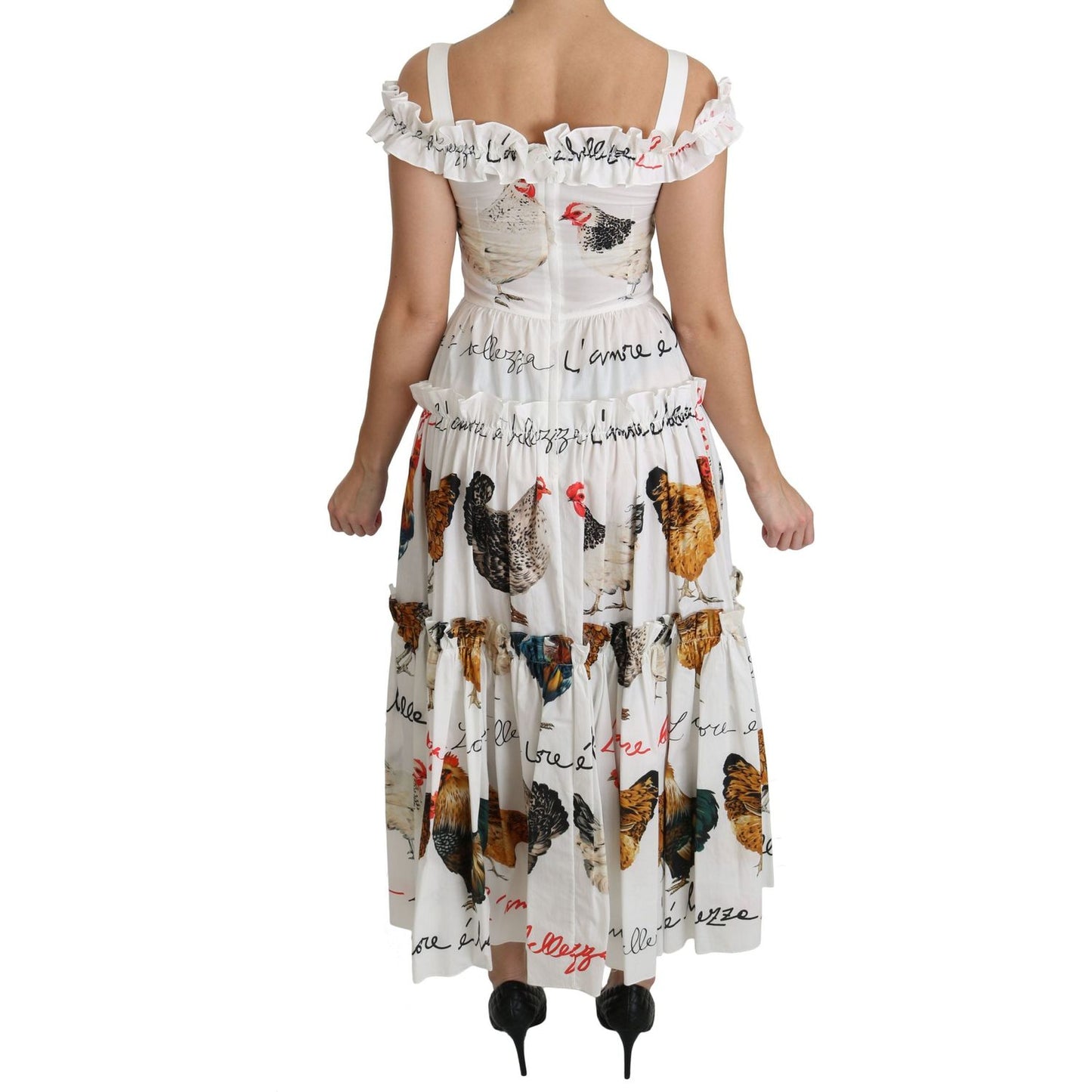 Dolce & Gabbana Elegant White Rooster Print Sheath Midi Dress white-rooster-sheath-midi-cotton-dress