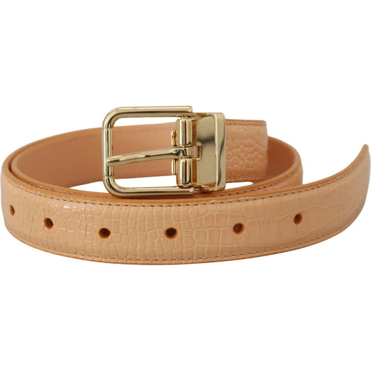 Beige Exotic Leather Gold Metal Buckle Belt