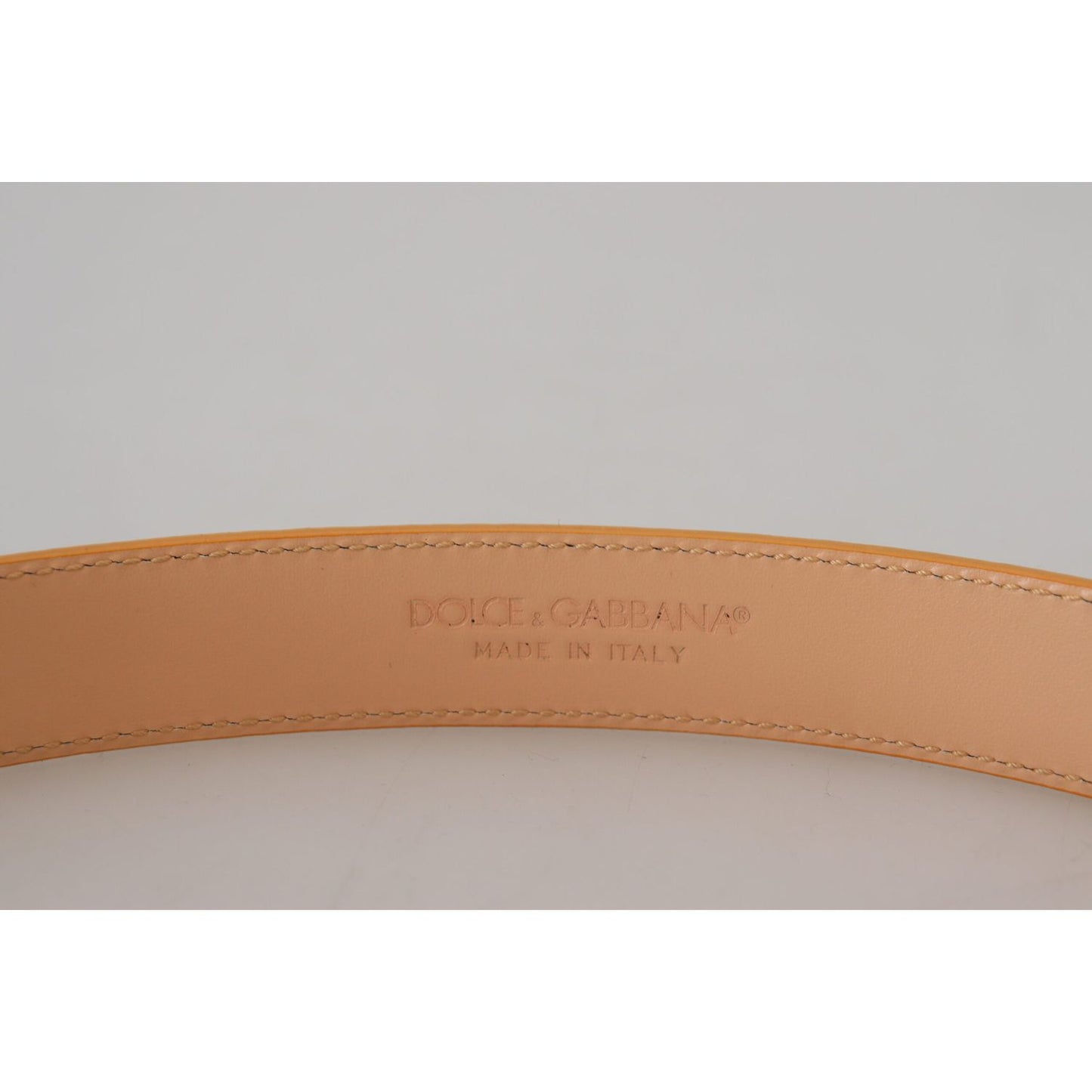 Beige Exotic Leather Gold Metal Buckle Belt