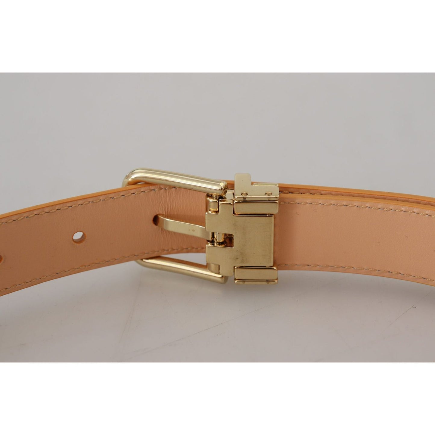 Beige Exotic Leather Gold Metal Buckle Belt