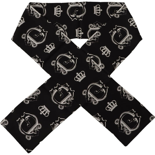 Dolce & Gabbana Elegance Unraveled Silk Scarf black-dg-crown-print-shawl-neck-wrap-fringe-scarf
