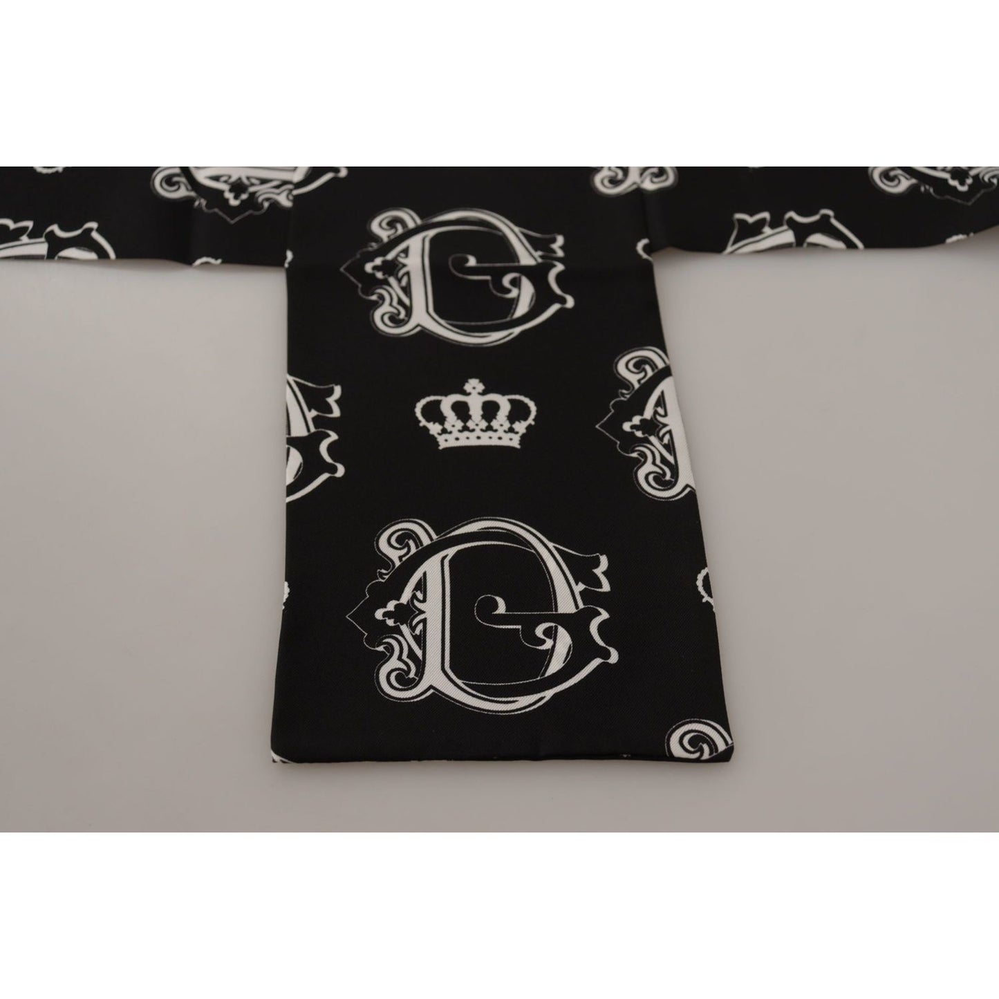 Dolce & Gabbana Elegance Unraveled Silk Scarf black-dg-crown-print-shawl-neck-wrap-fringe-scarf