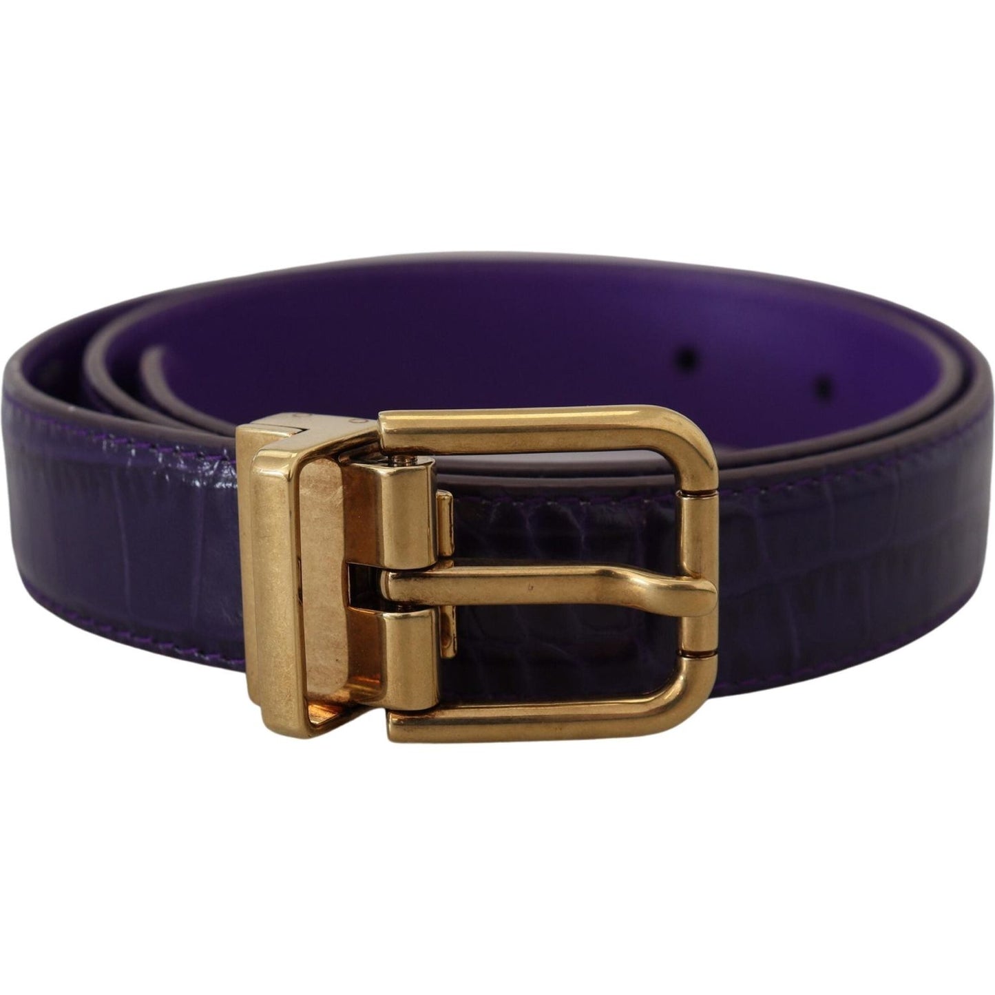 Purple Exotic Leather Gold Metal Buckle Belt
