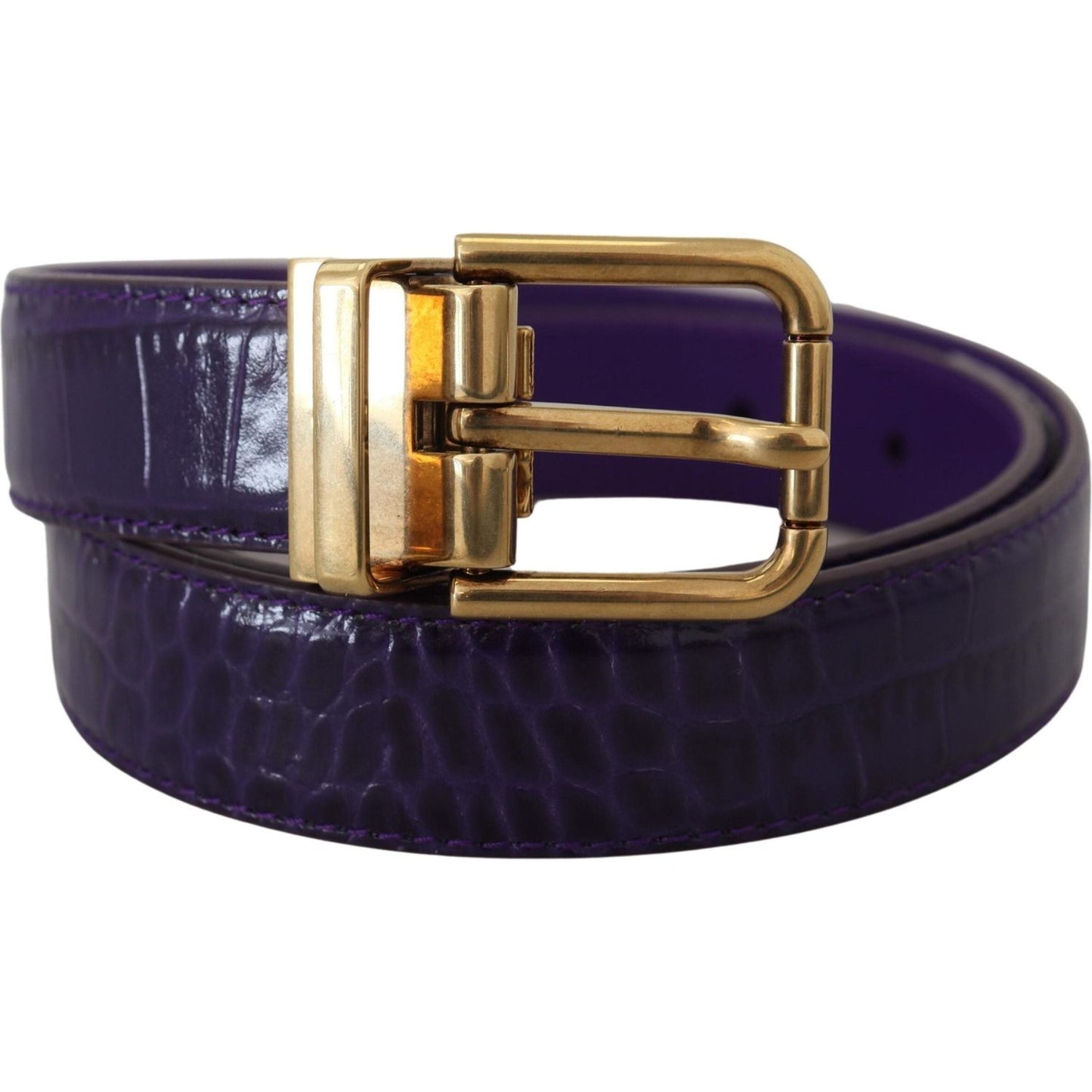 Purple Exotic Leather Gold Metal Buckle Belt